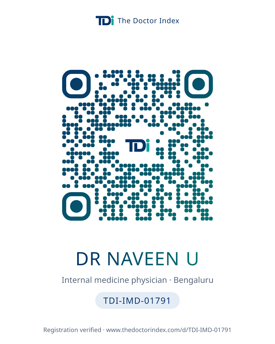 QR card for Dr Naveen U, TDI-IMD-01791
