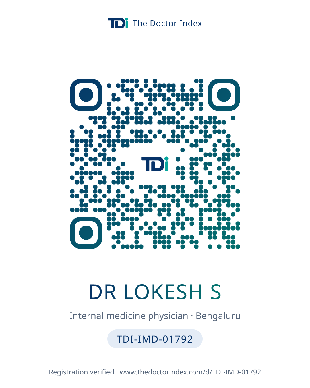 QR card for Dr Lokesh S, TDI-IMD-01792