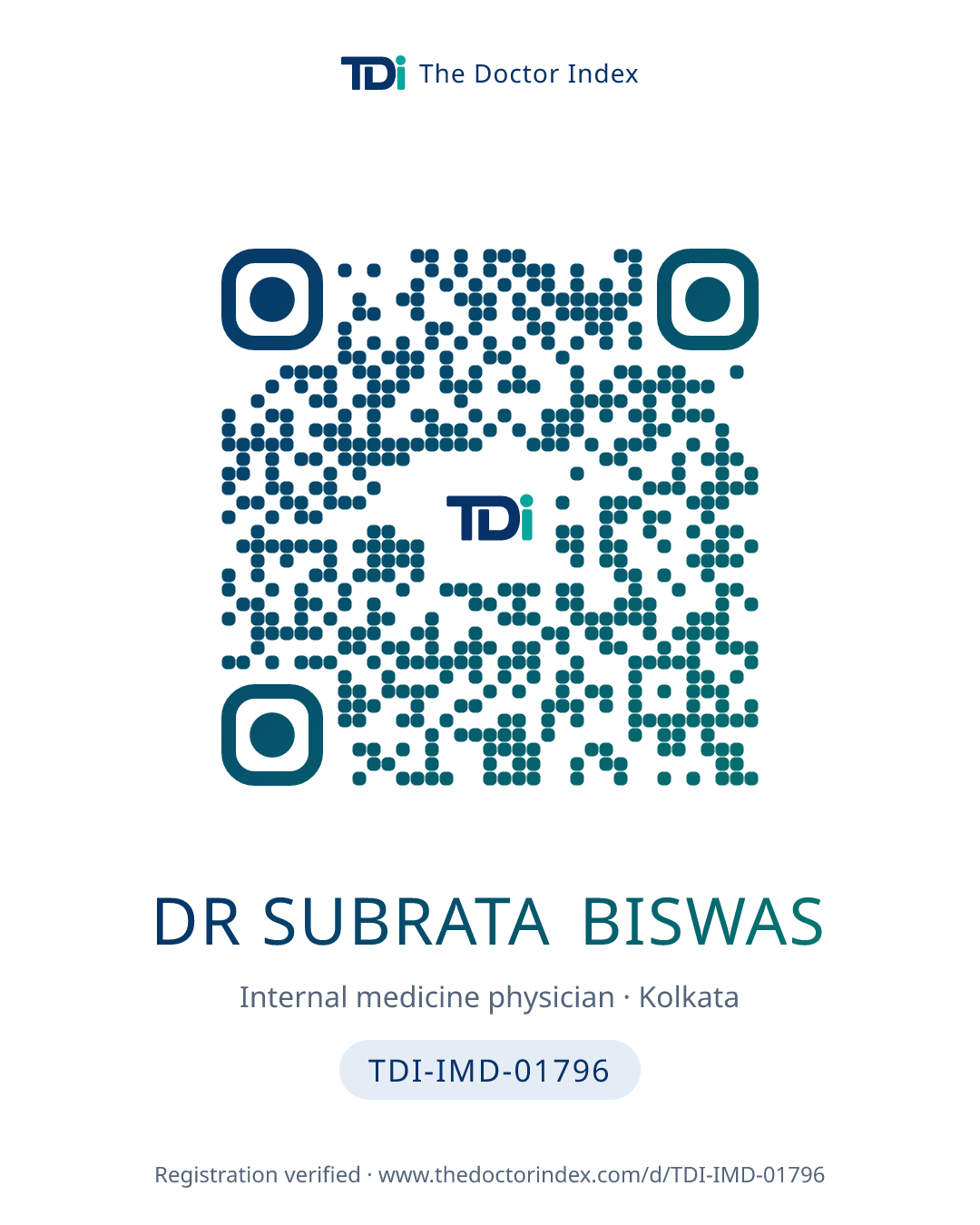 QR card for Dr Subrata Biswas, TDI-IMD-01796