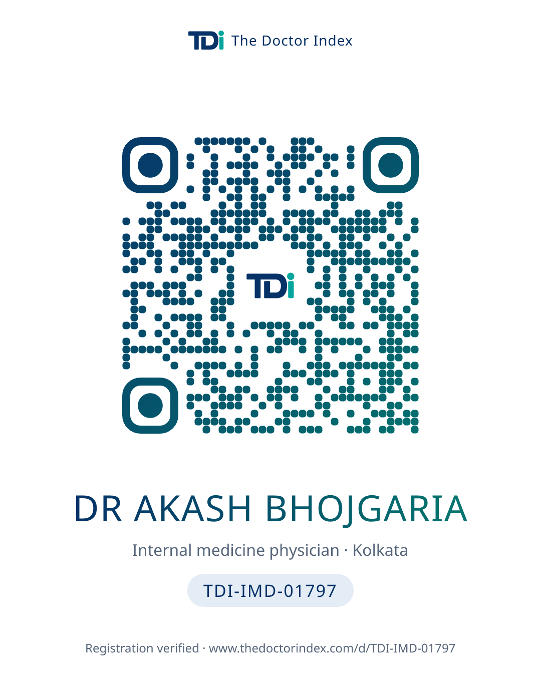 QR card for Dr Akash Bhojgaria, TDI-IMD-01797