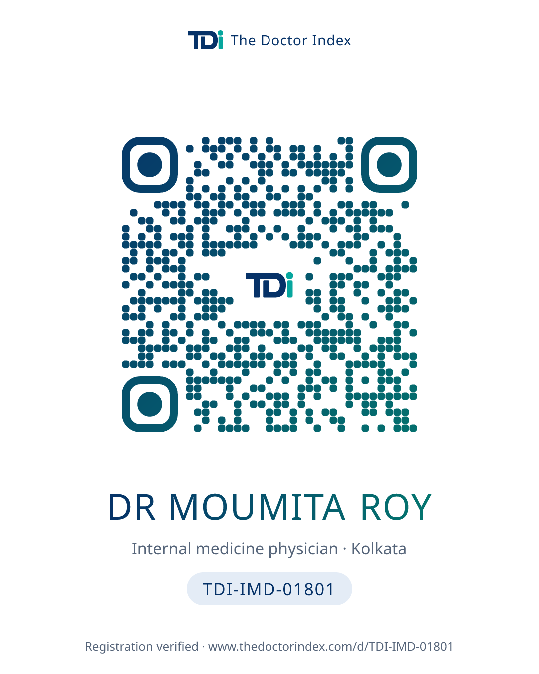 QR card for Dr Moumita Roy, TDI-IMD-01801