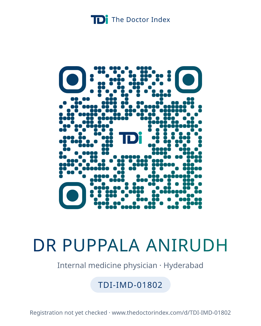 QR card for Dr Puppala Anirudh, TDI-IMD-01802