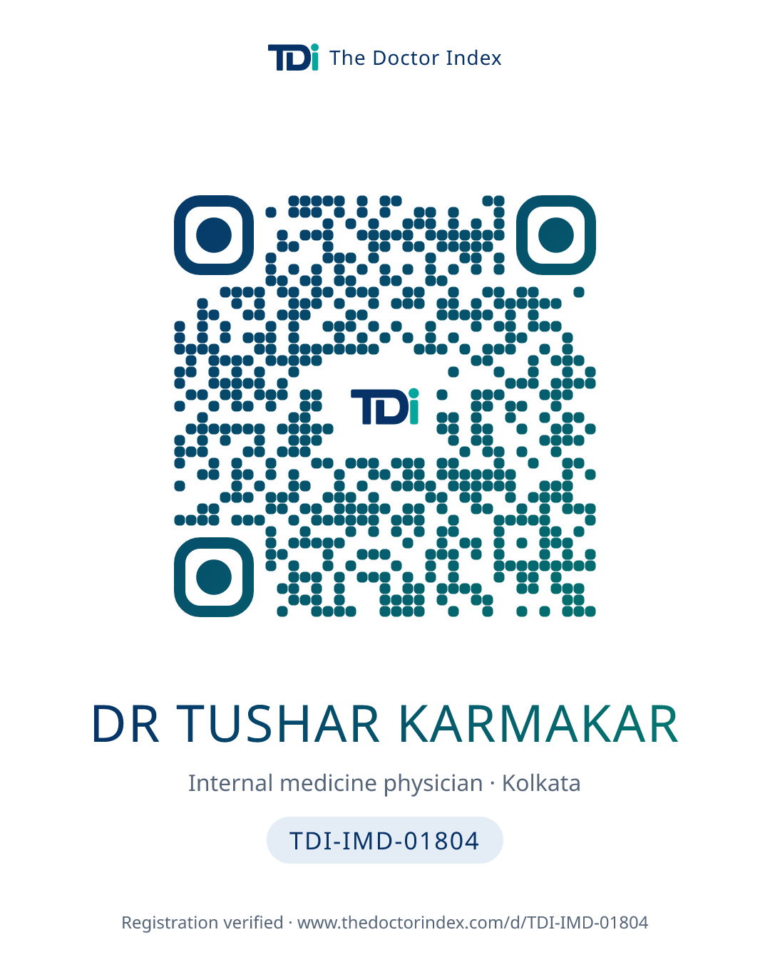 QR card for Dr Tushar Karmakar, TDI-IMD-01804