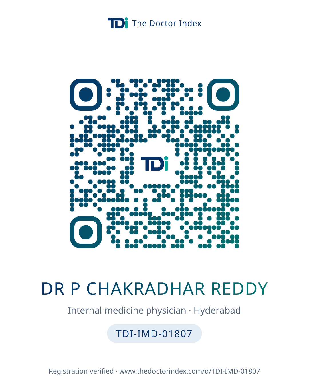 QR card for Dr P Chakradhar Reddy, TDI-IMD-01807