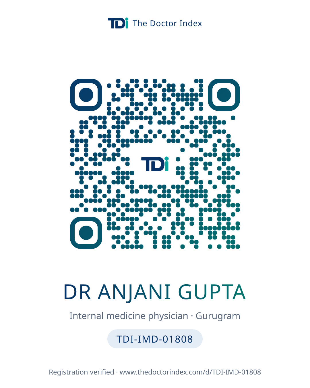 QR card for Dr Anjani Gupta, TDI-IMD-01808