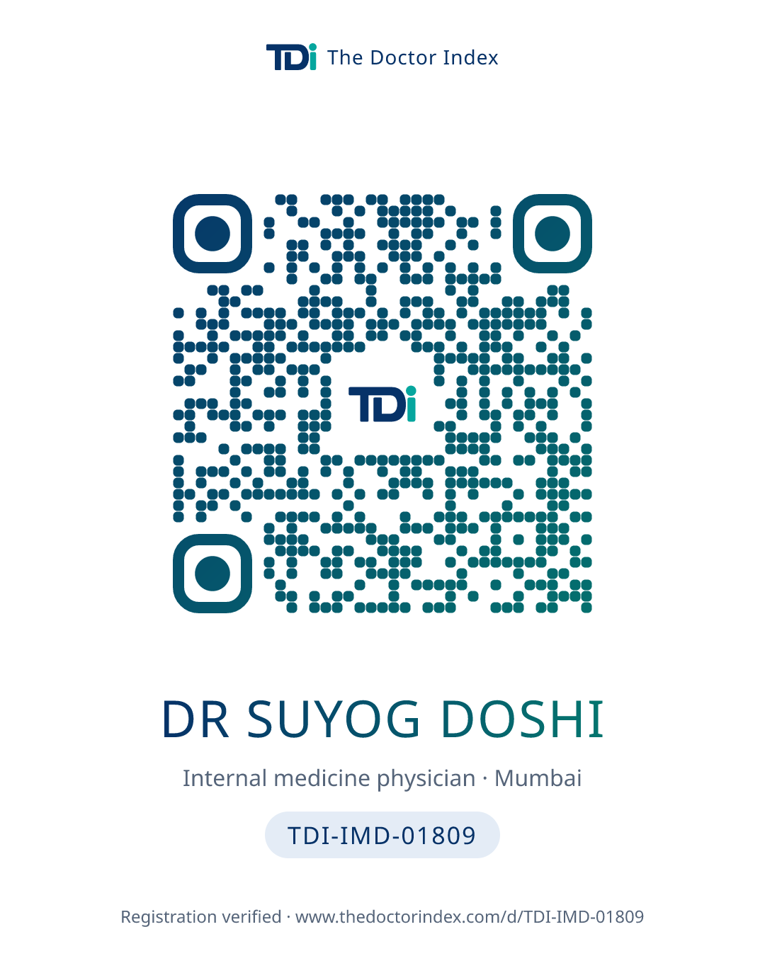 QR card for Dr Suyog Doshi, TDI-IMD-01809