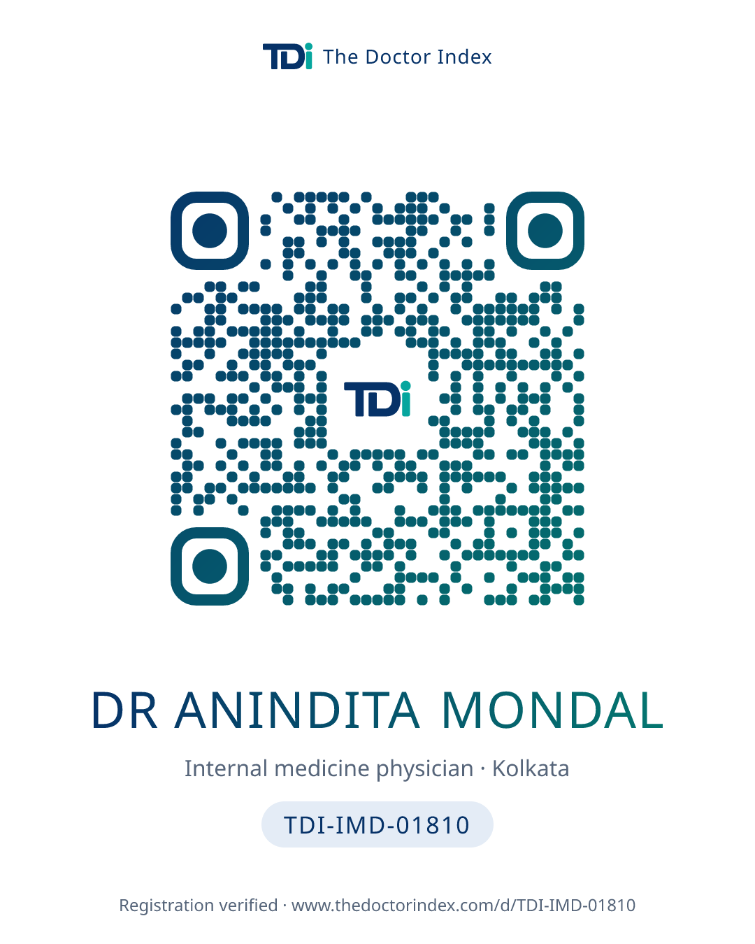 QR card for Dr Anindita Mondal, TDI-IMD-01810