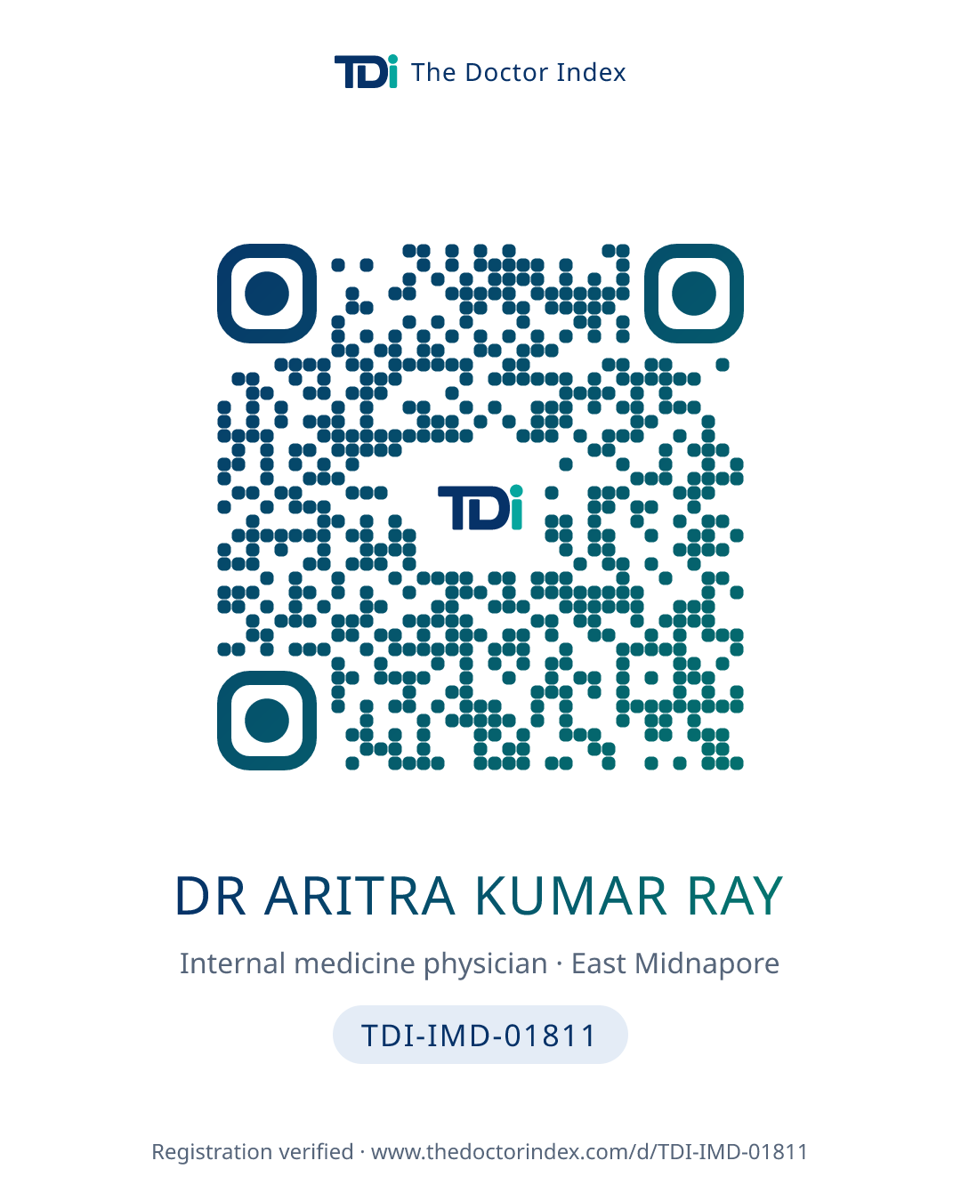 QR card for Dr Aritra Kumar Ray, TDI-IMD-01811