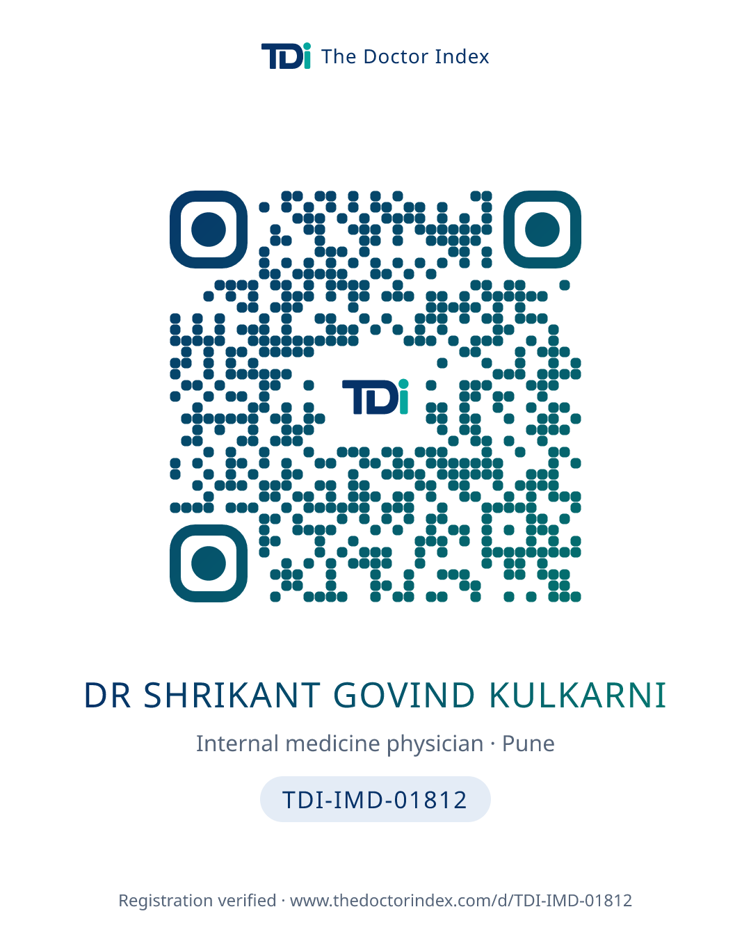 QR card for Dr Shrikant Govind Kulkarni, TDI-IMD-01812