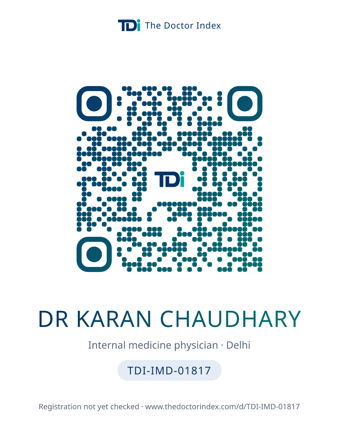 QR card for Dr Karan Chaudhary, TDI-IMD-01817