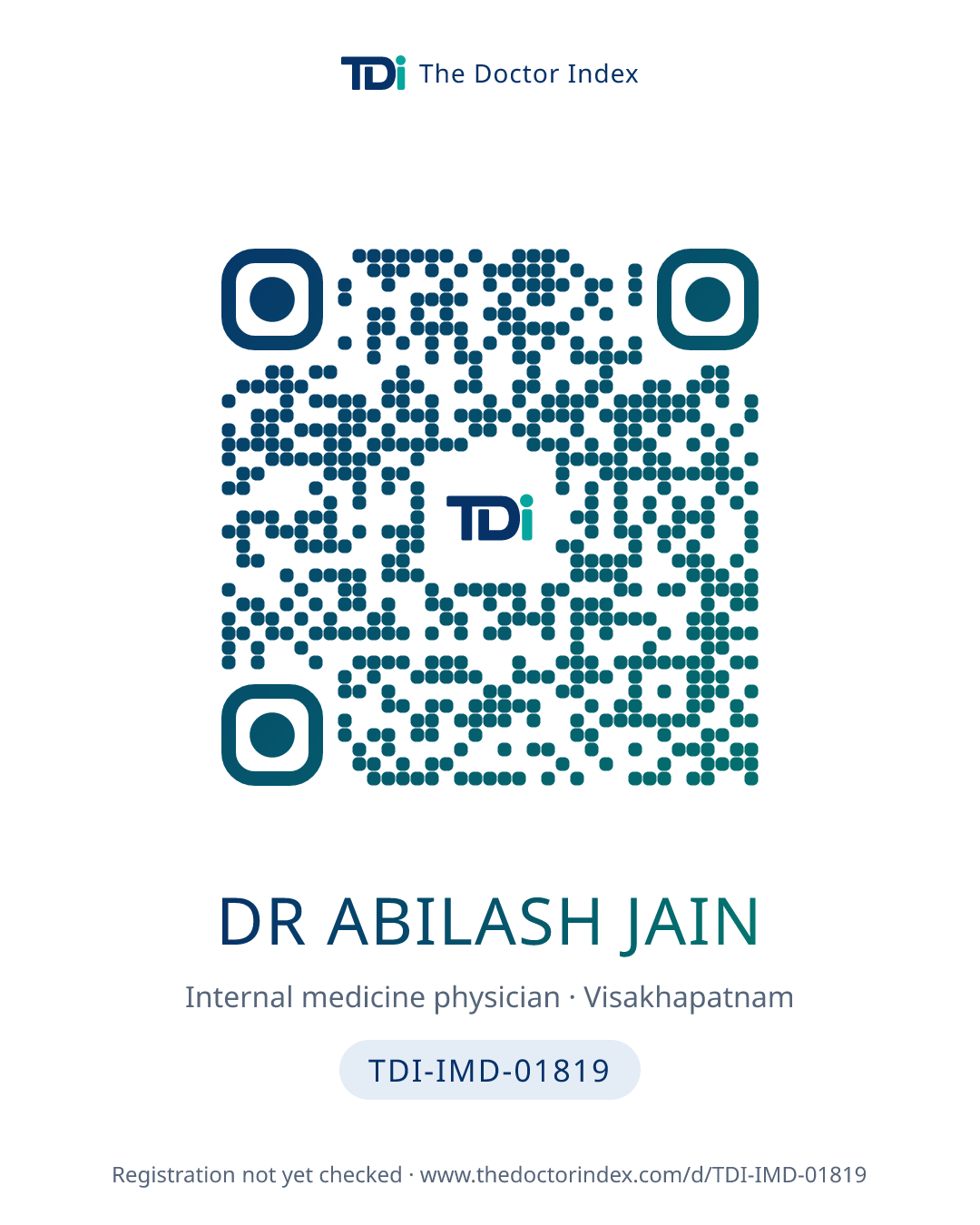 QR card for Dr Abilash Jain, TDI-IMD-01819