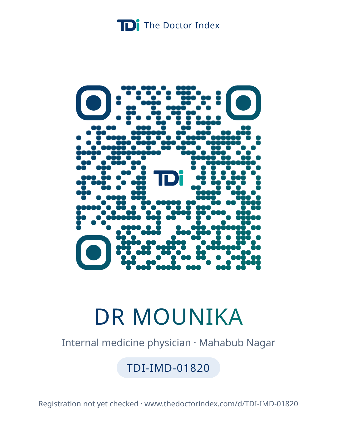 QR card for Dr Mounika, TDI-IMD-01820