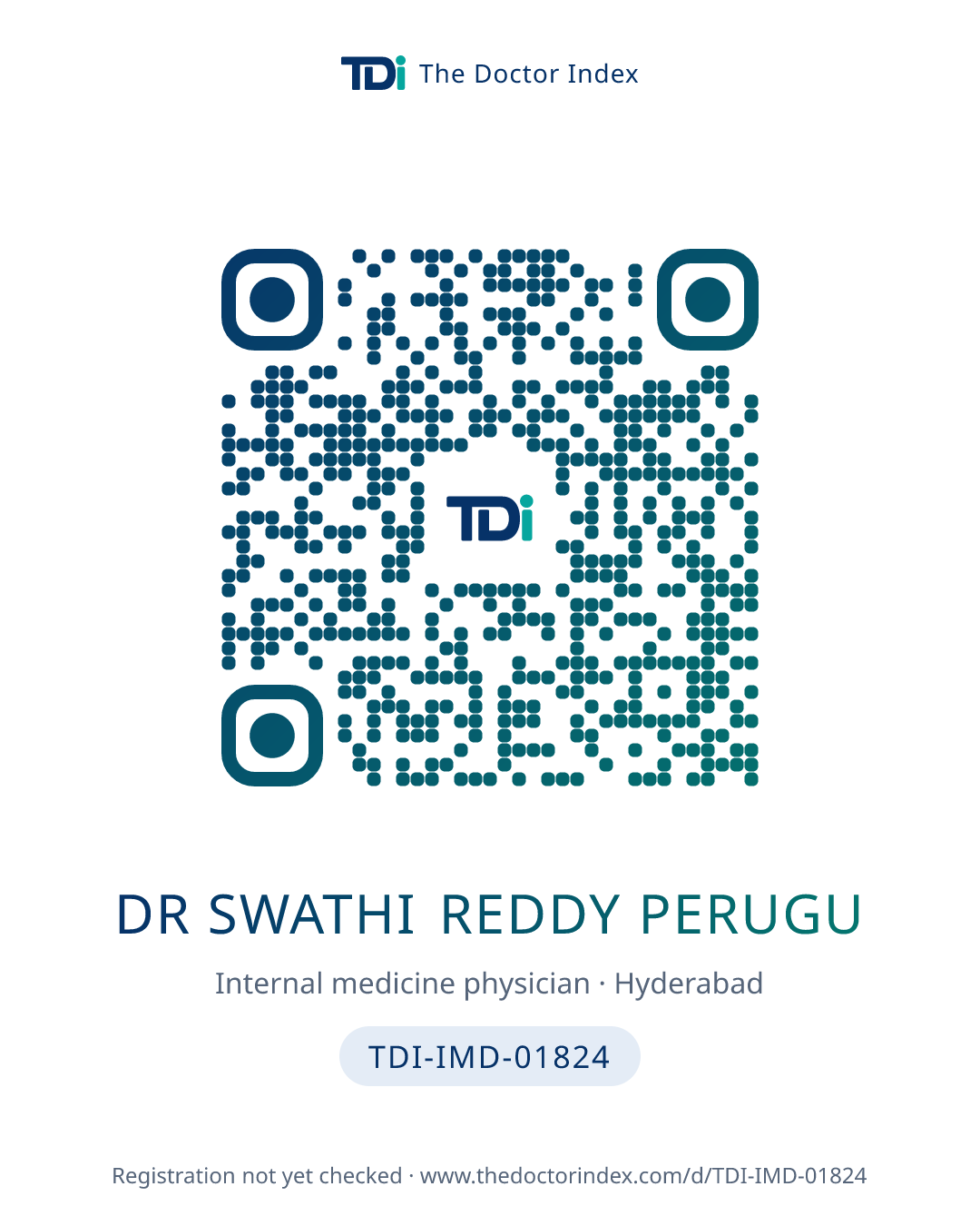 QR card for Dr Swathi Reddy Perugu, TDI-IMD-01824