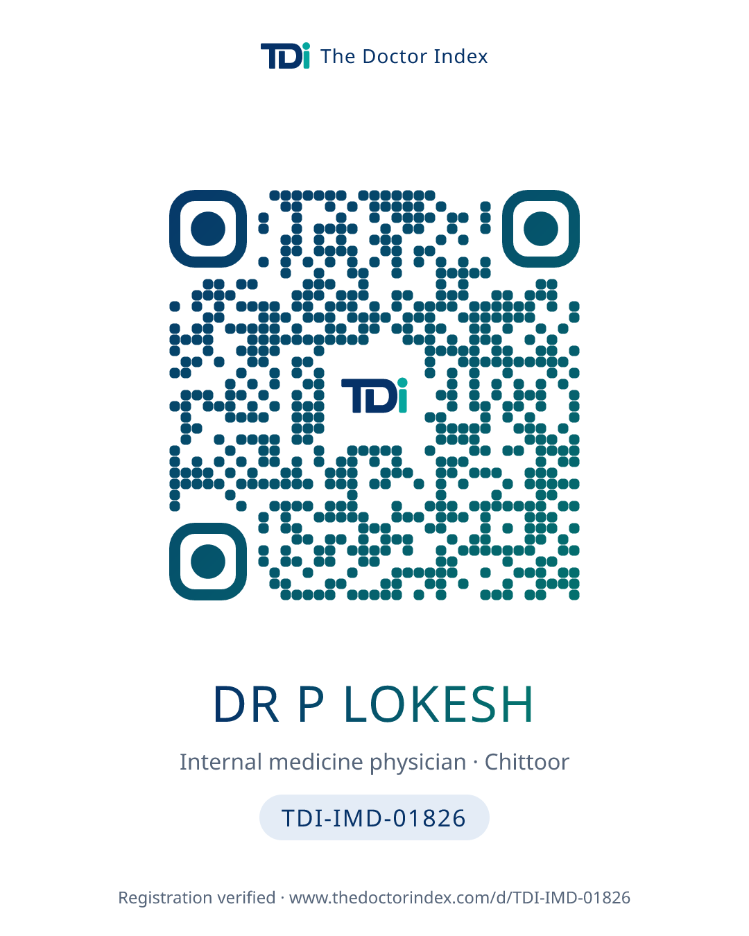 QR card for Dr P Lokesh, TDI-IMD-01826
