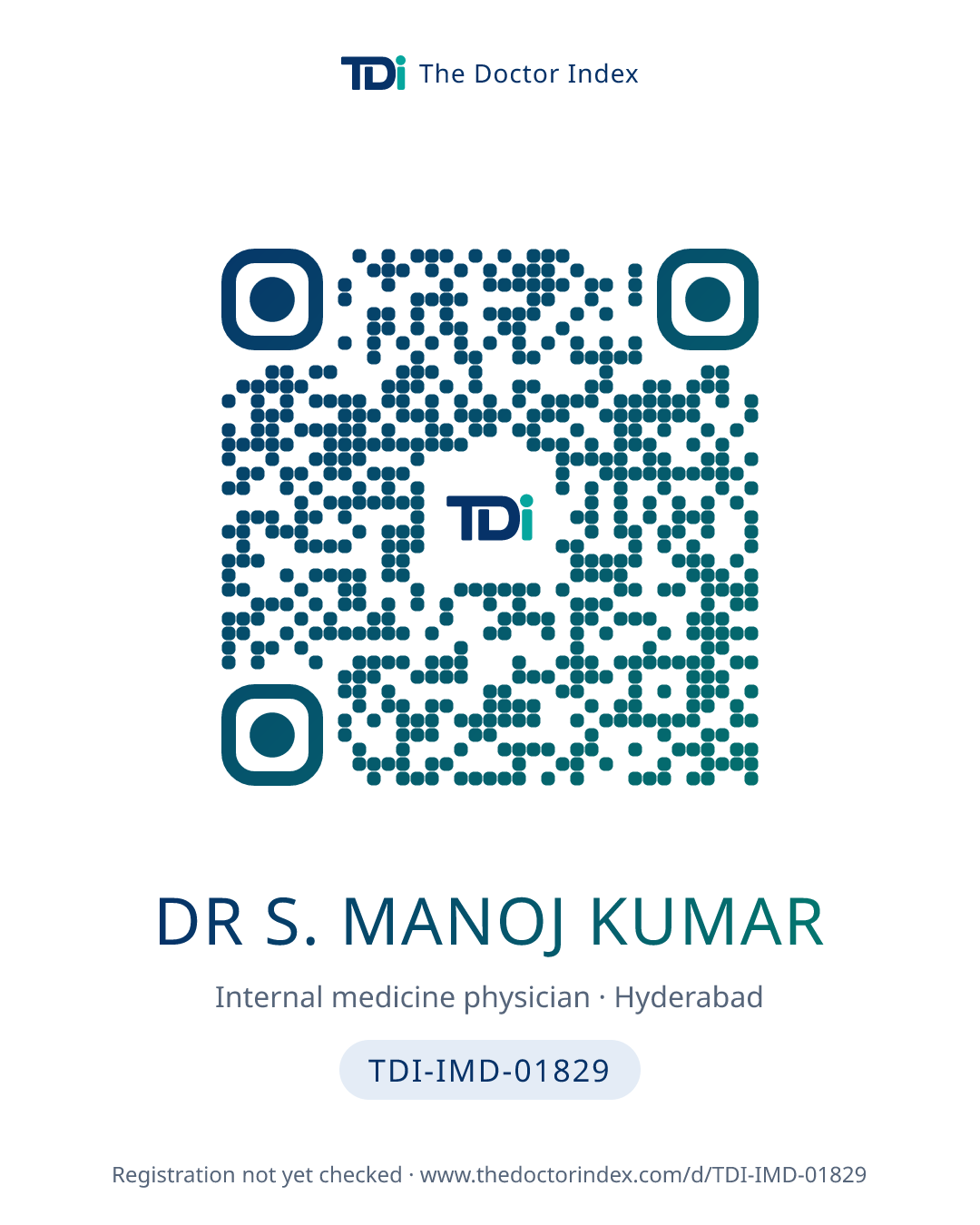 QR card for Dr S. Manoj Kumar, TDI-IMD-01829