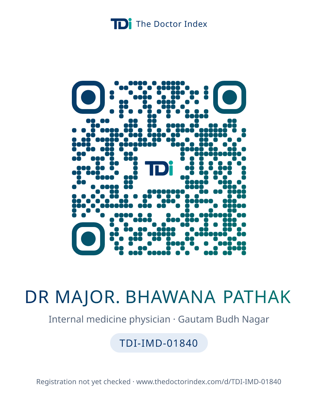 QR card for Dr Major. Bhawana Pathak, TDI-IMD-01840