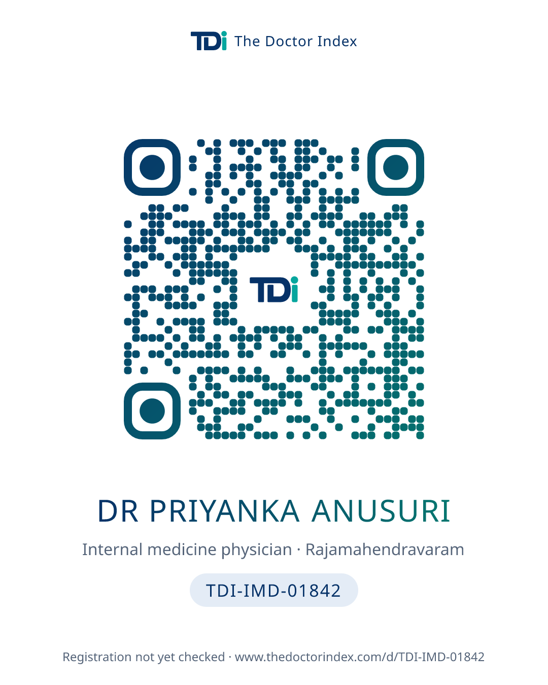 QR card for Dr Priyanka Anusuri, TDI-IMD-01842