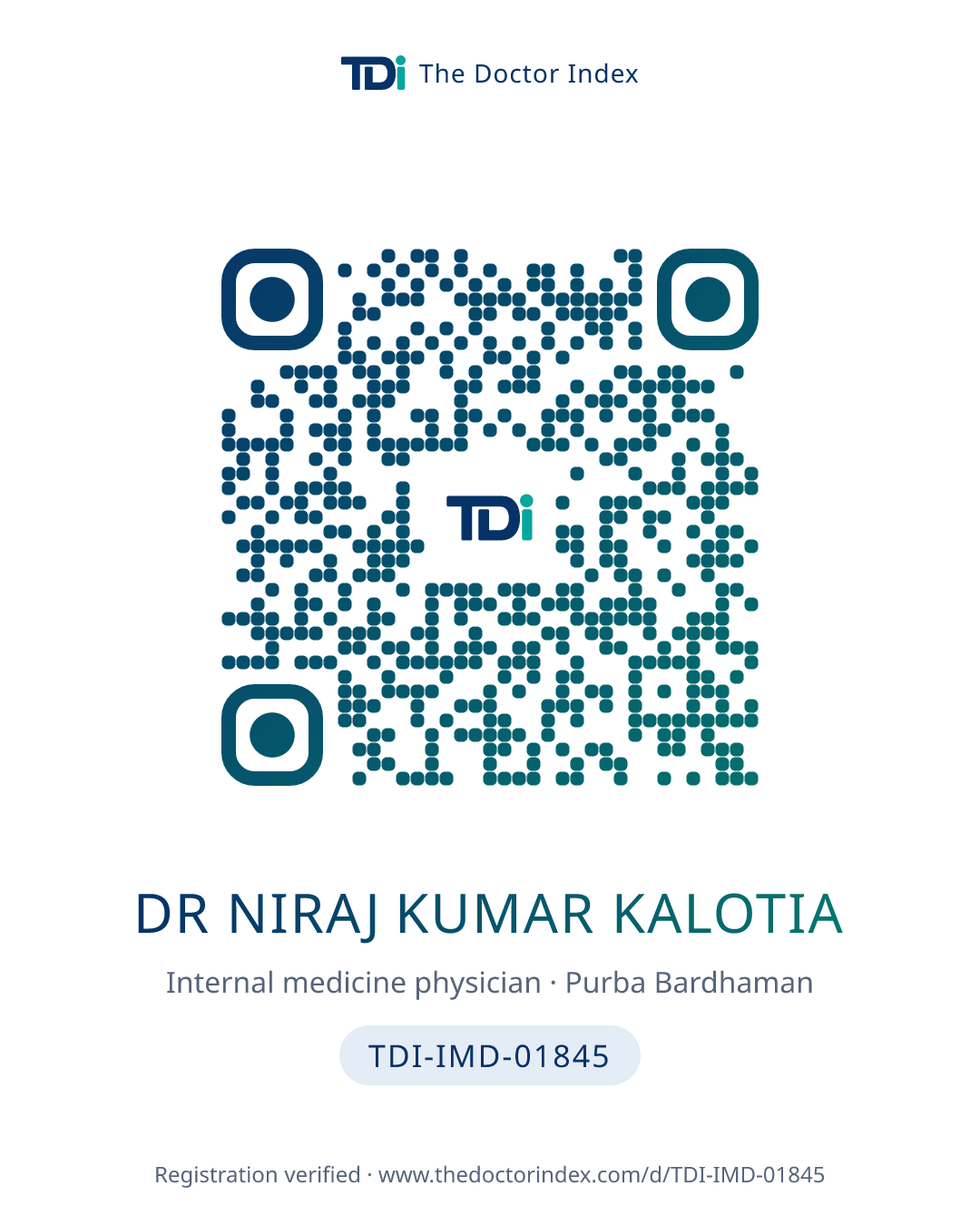 QR card for Dr Niraj Kumar Kalotia, TDI-IMD-01845