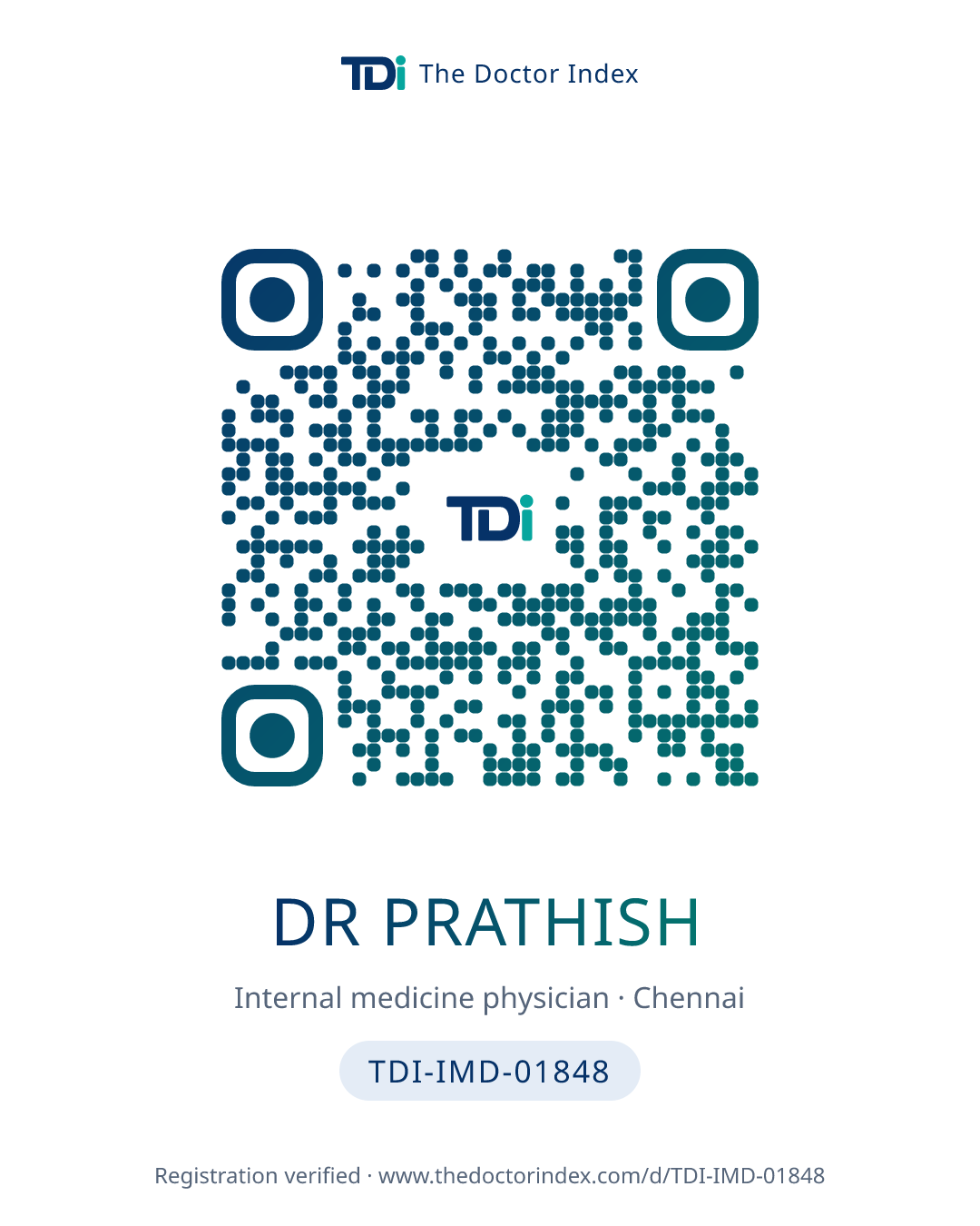 QR card for Dr Prathish, TDI-IMD-01848