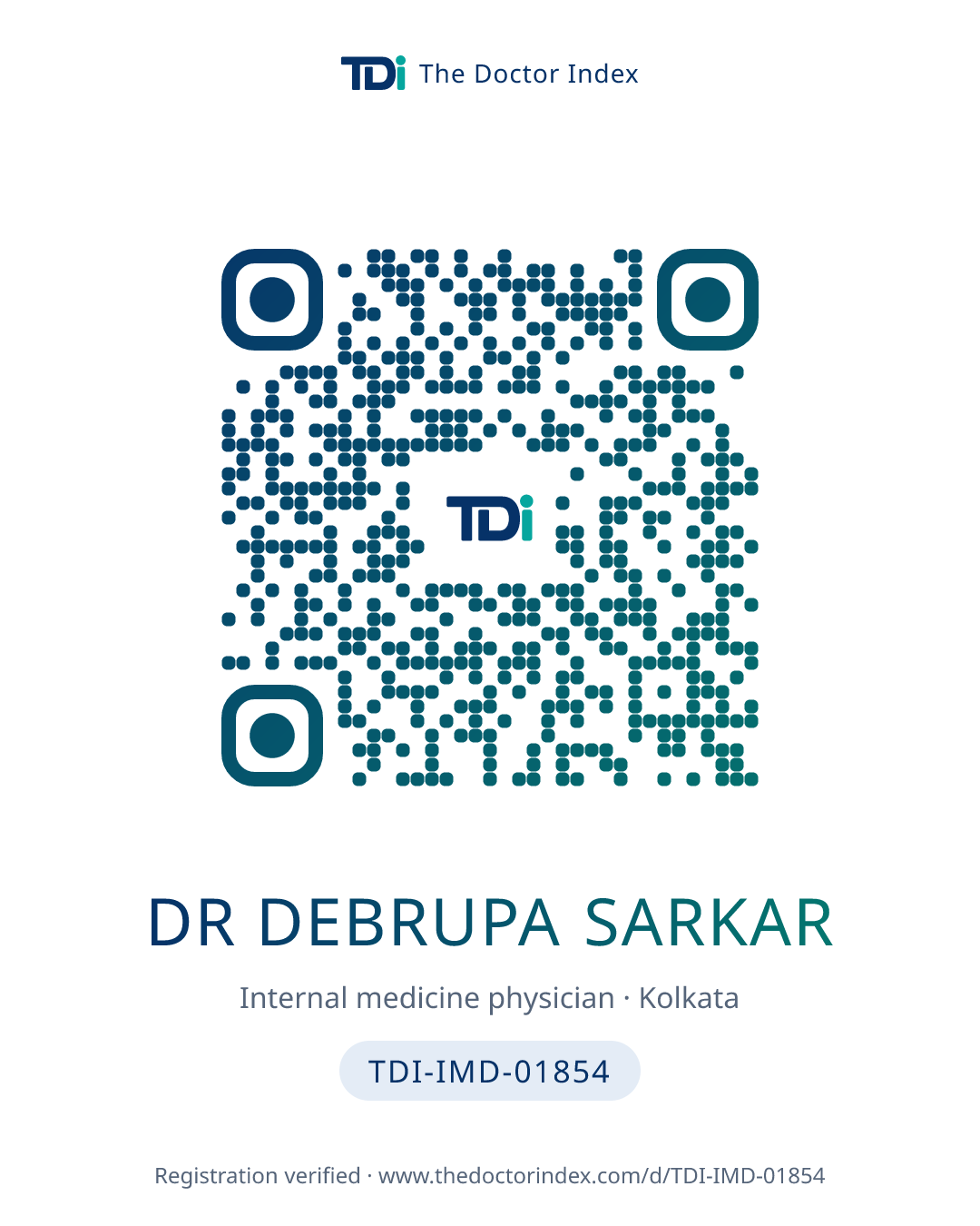 QR card for Dr Debrupa Sarkar, TDI-IMD-01854