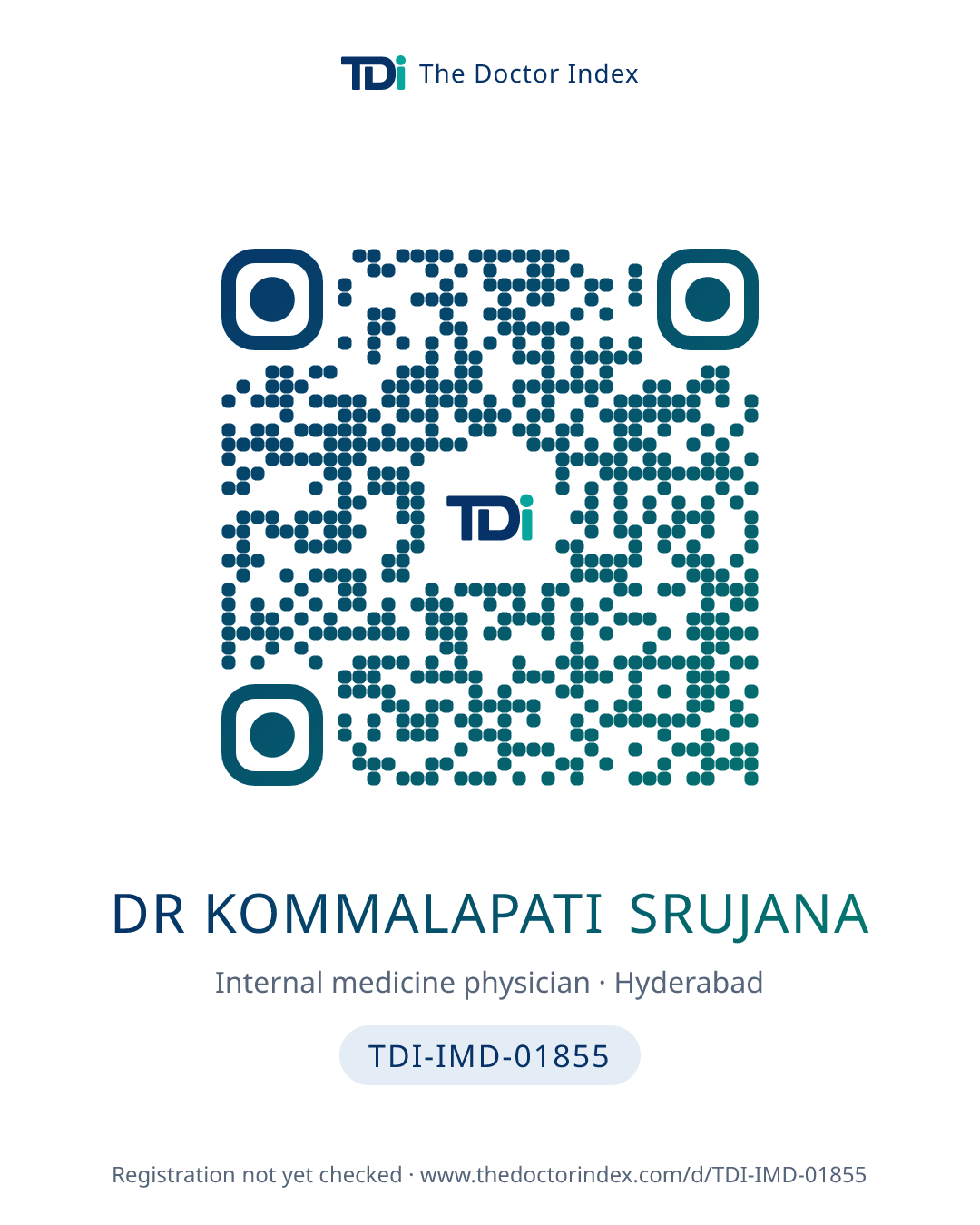 QR card for Dr Kommalapati Srujana, TDI-IMD-01855