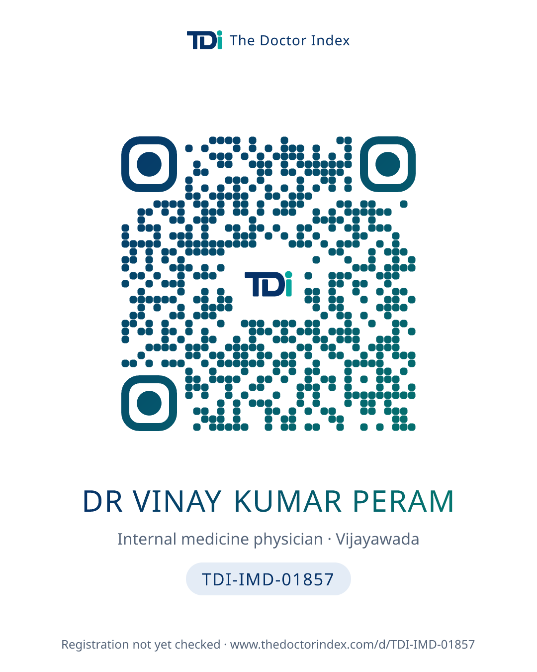 QR card for Dr Vinay Kumar Peram, TDI-IMD-01857
