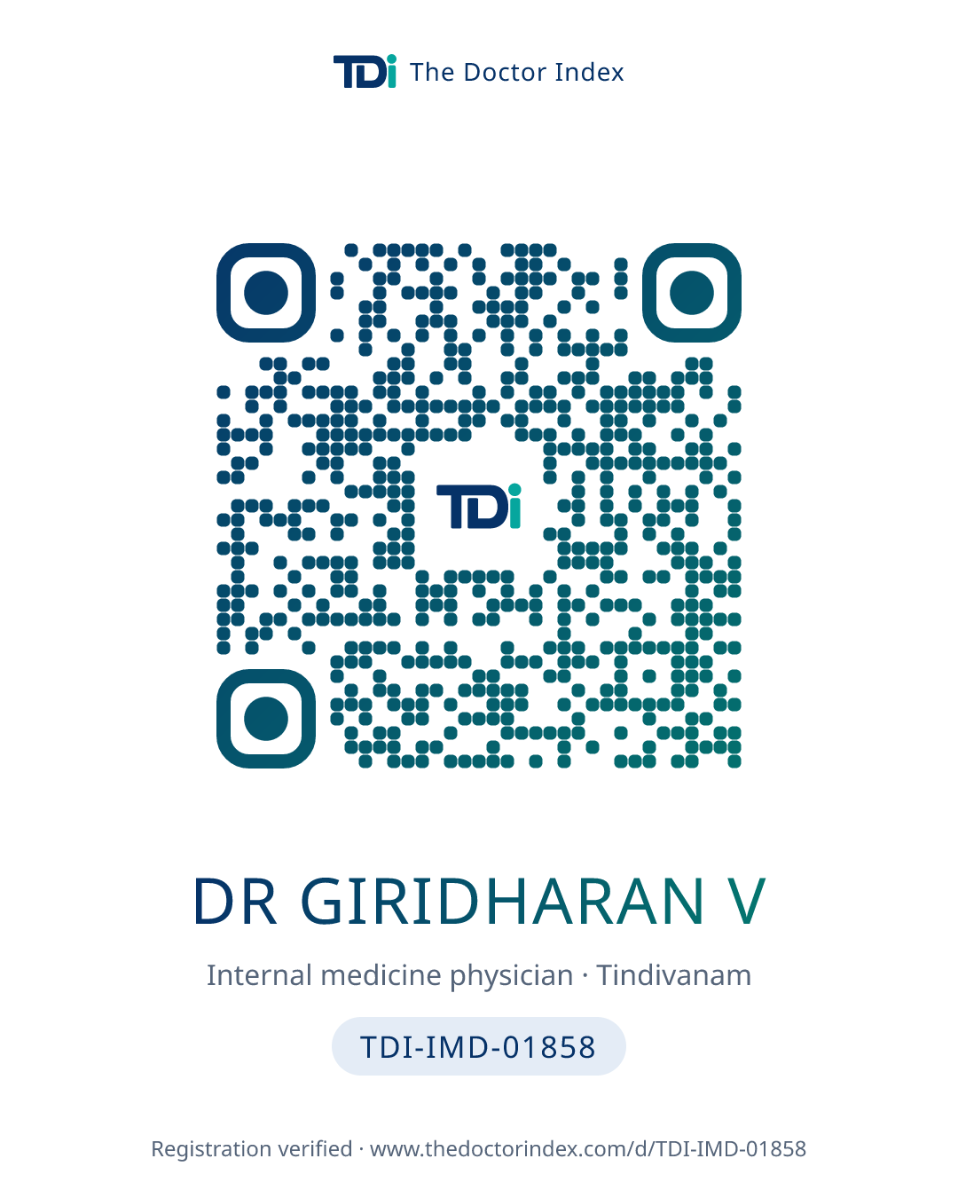 QR card for Dr Giridharan V, TDI-IMD-01858