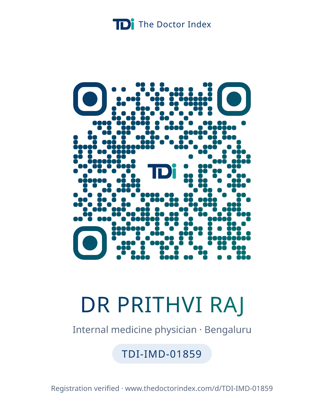 QR card for Dr Prithvi Raj, TDI-IMD-01859