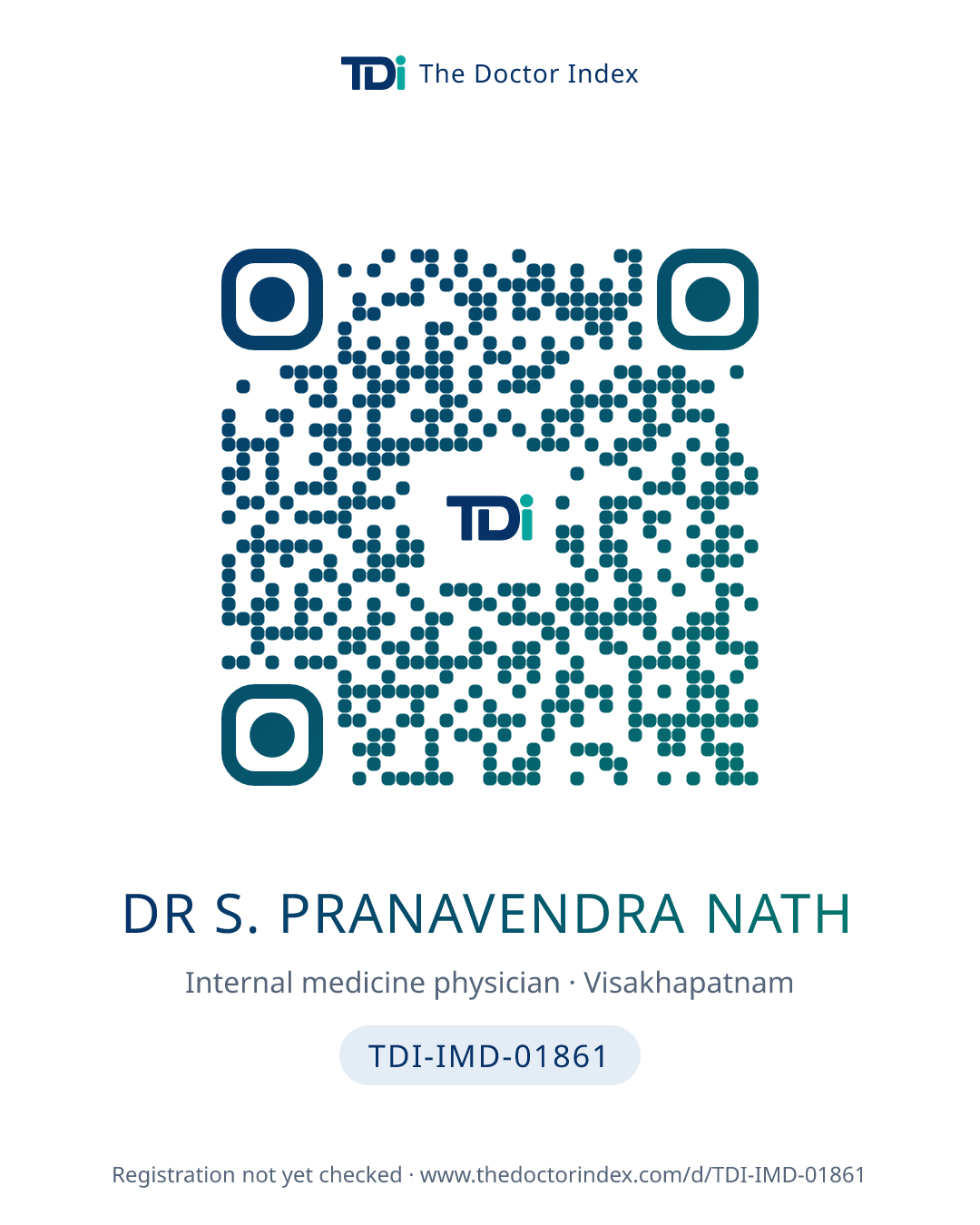 QR card for Dr S. Pranavendra Nath, TDI-IMD-01861