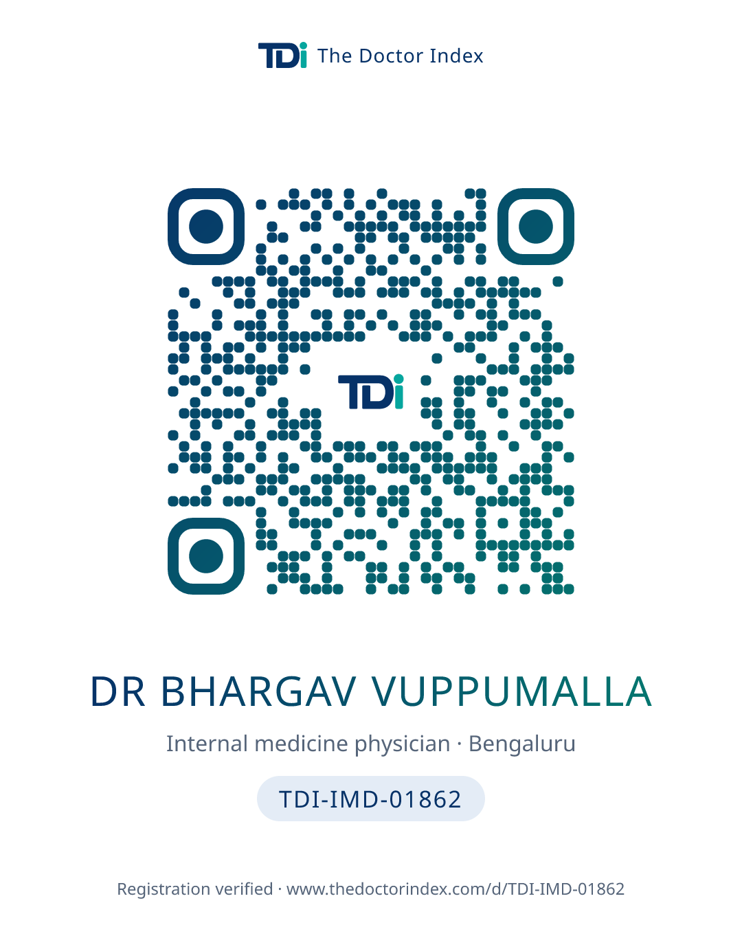 QR card for Dr Bhargav Vuppumalla, TDI-IMD-01862