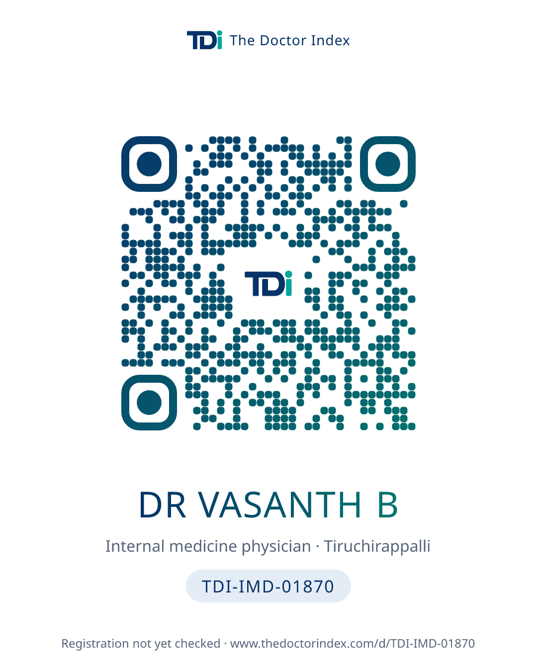 QR card for Dr Vasanth B, TDI-IMD-01870