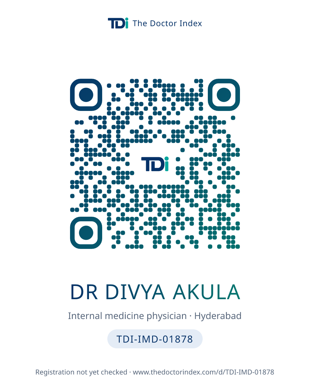 QR card for Dr Divya Akula, TDI-IMD-01878