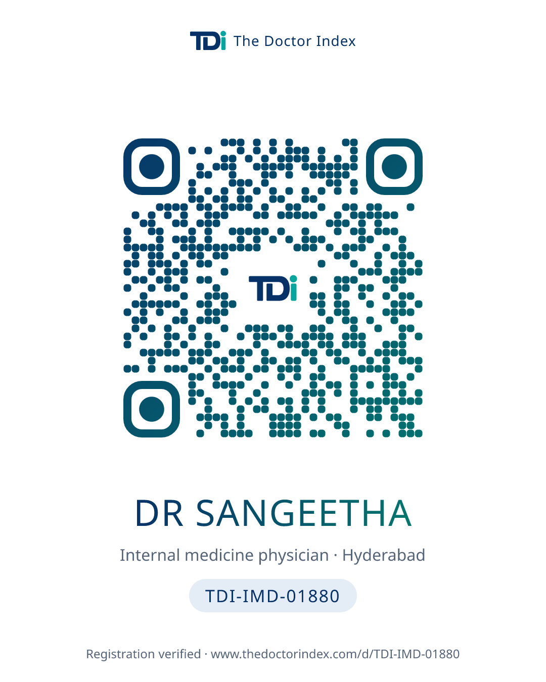 QR card for Dr Sangeetha, TDI-IMD-01880