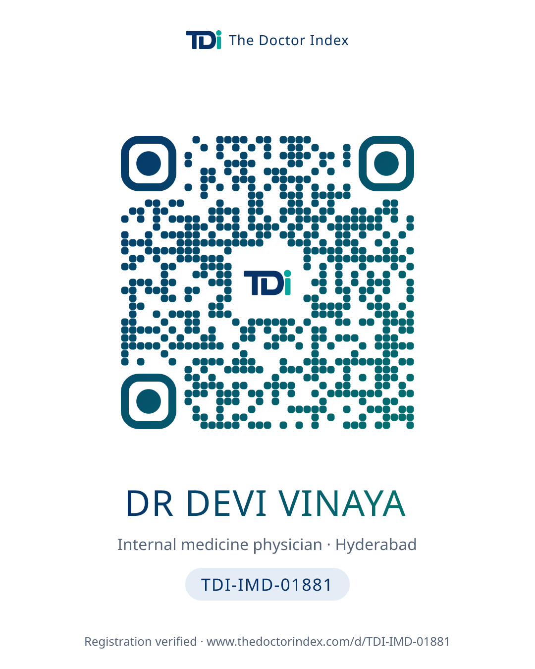 QR card for Dr Devi Vinaya, TDI-IMD-01881