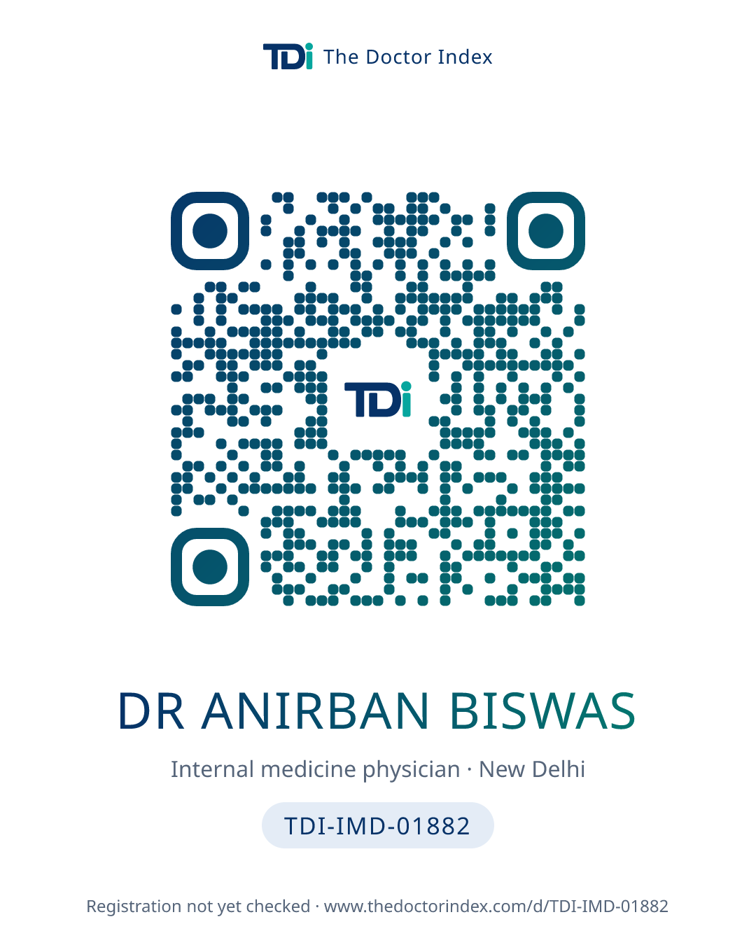 QR card for Dr Anirban Biswas, TDI-IMD-01882