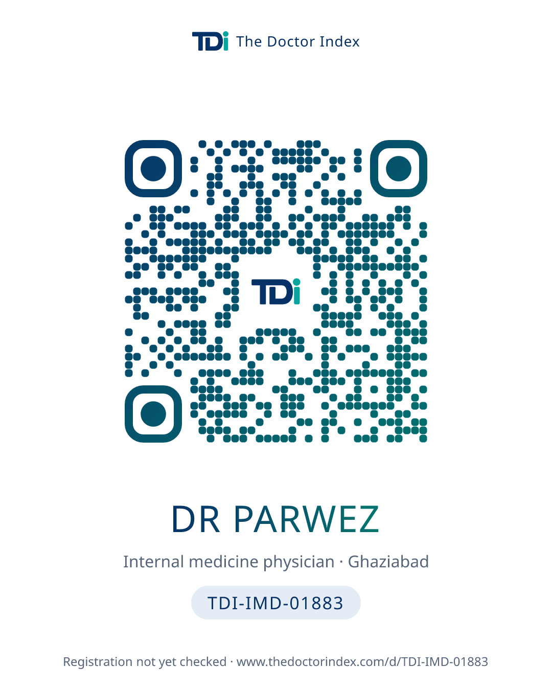 QR card for Dr Parwez, TDI-IMD-01883
