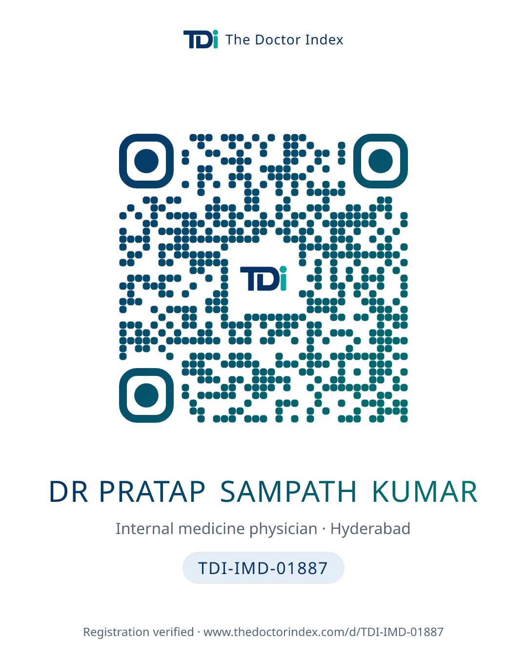 QR card for Dr Pratap Sampath Kumar, TDI-IMD-01887