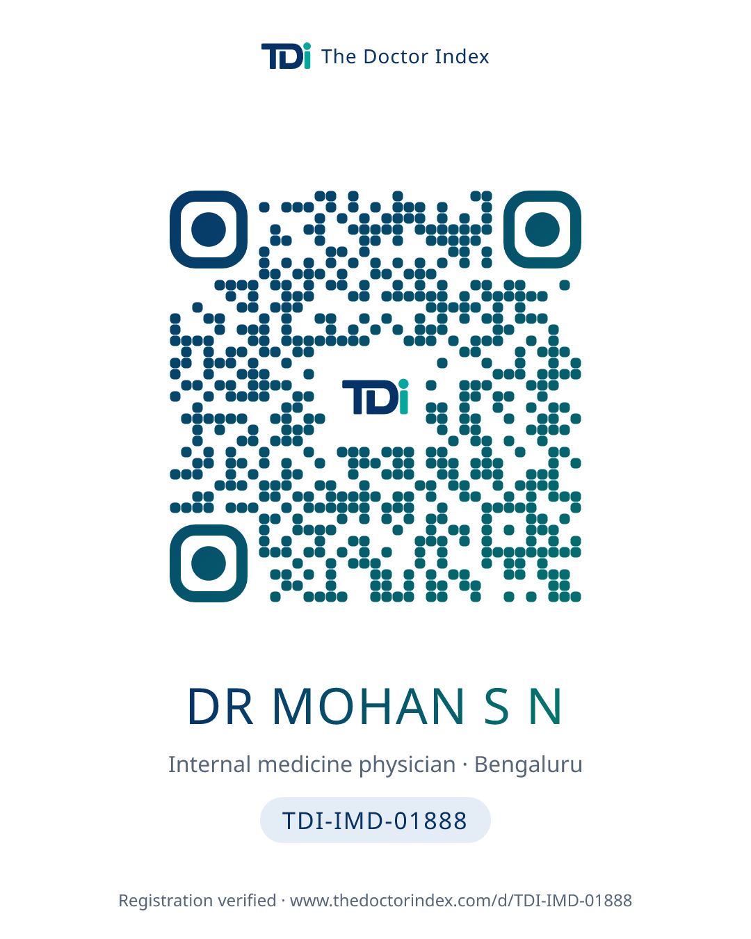 QR card for Dr Mohan S N, TDI-IMD-01888