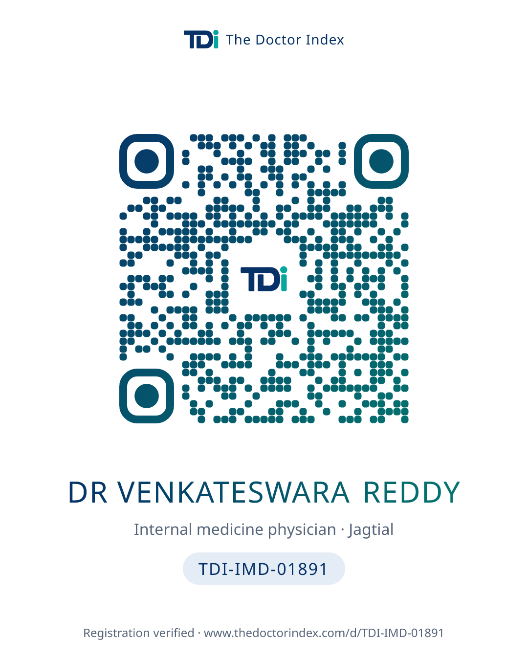 QR card for Dr Venkateswara Reddy, TDI-IMD-01891