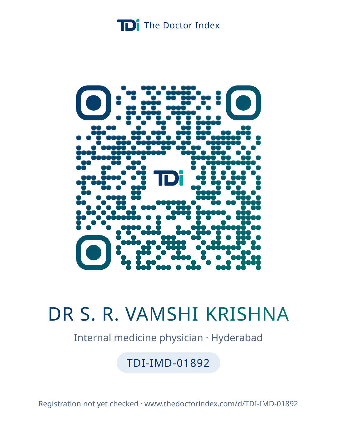 QR card for Dr S. R. Vamshi Krishna, TDI-IMD-01892