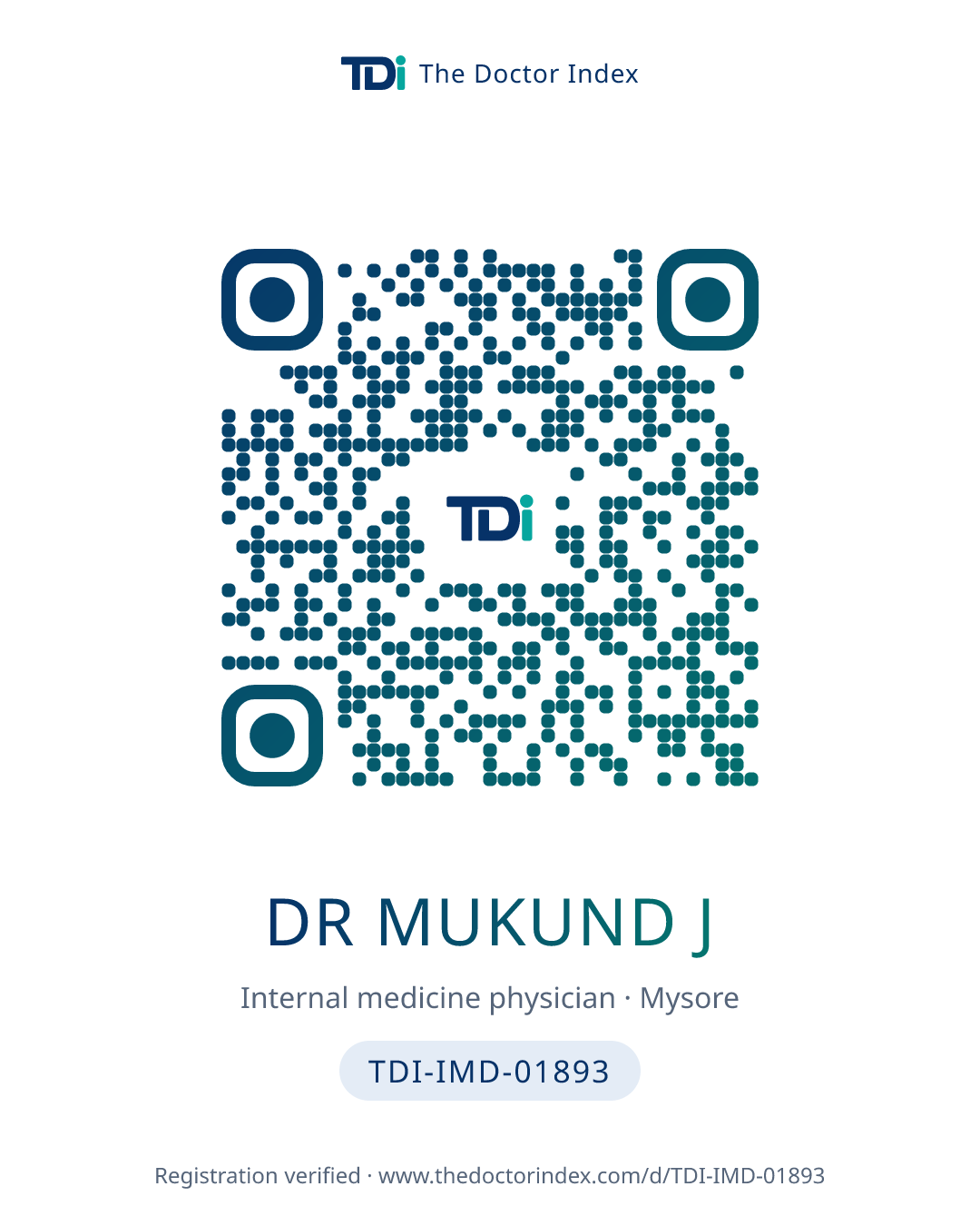 QR card for Dr Mukund J, TDI-IMD-01893