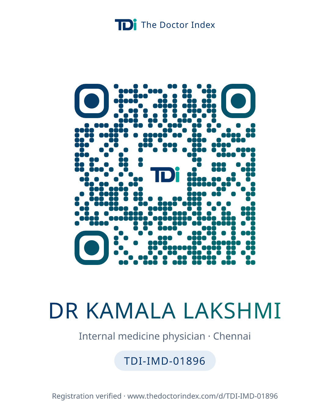 QR card for Dr Kamala Lakshmi, TDI-IMD-01896