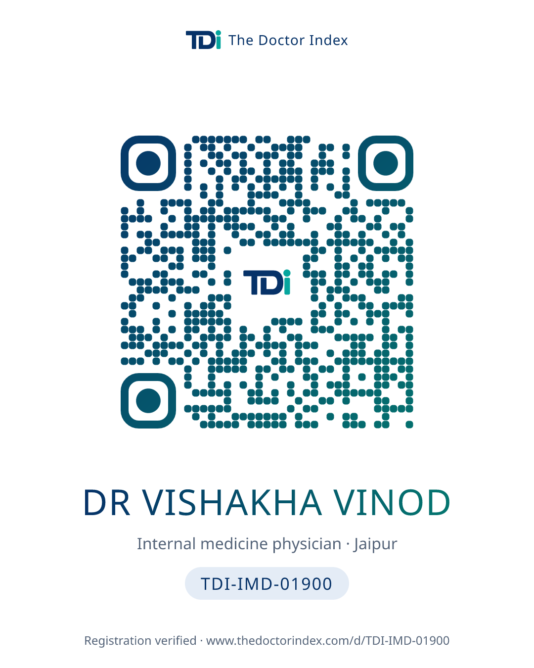 QR card for Dr Vishakha Vinod, TDI-IMD-01900