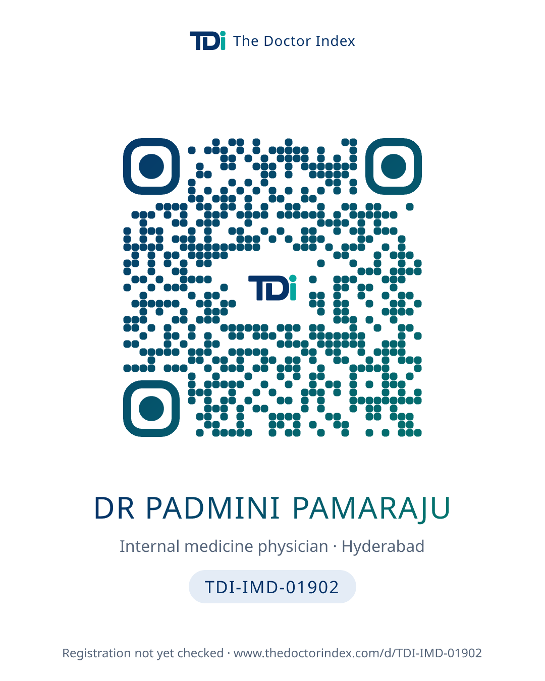 QR card for Dr Padmini Pamaraju, TDI-IMD-01902