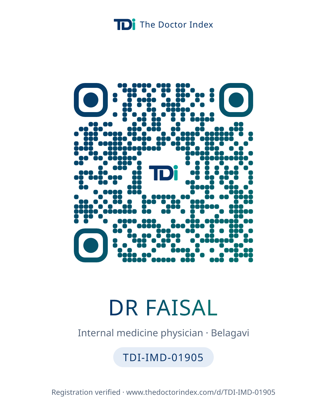 QR card for Dr Faisal, TDI-IMD-01905