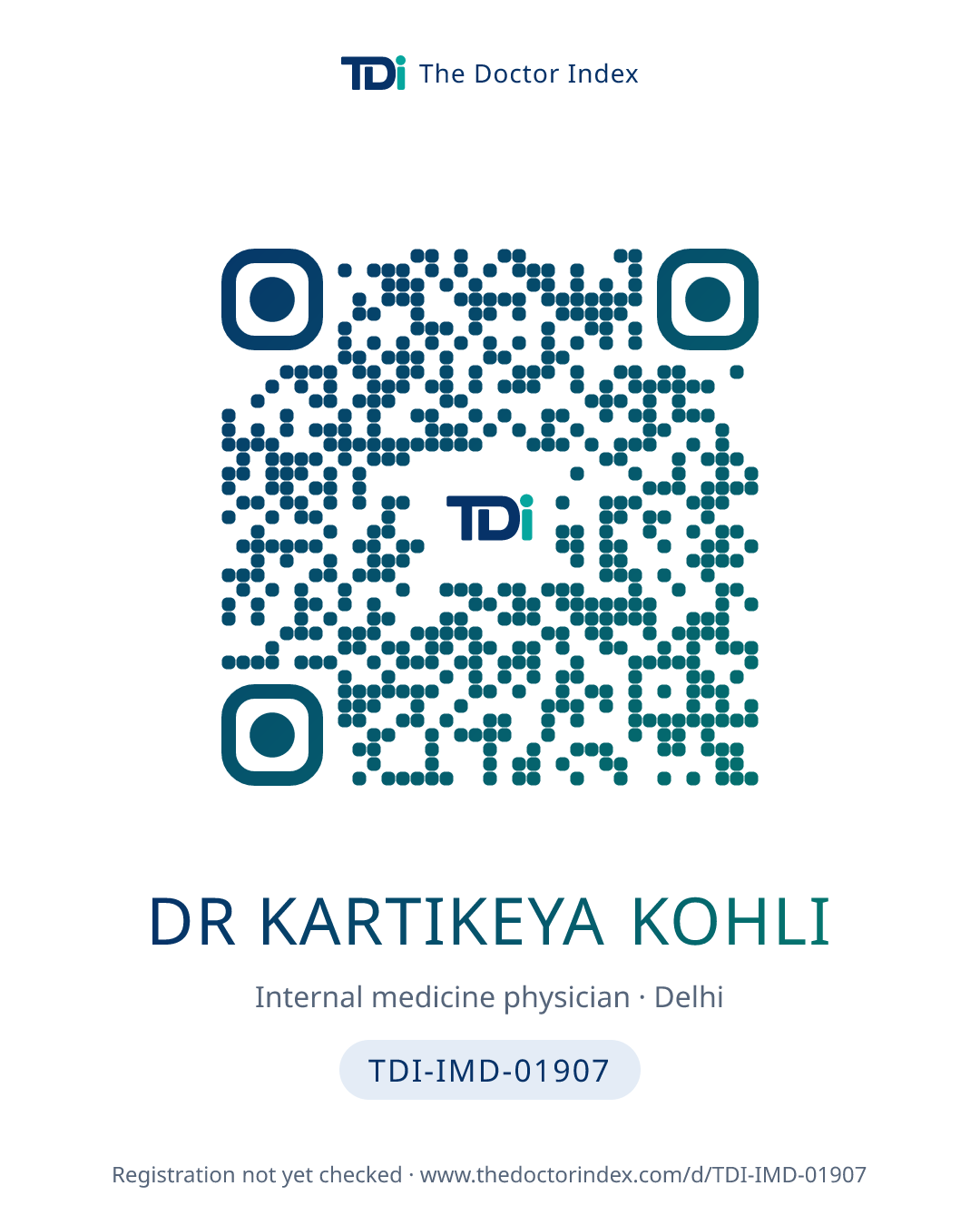 QR card for Dr Kartikeya Kohli, TDI-IMD-01907