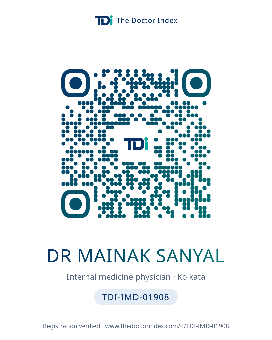 QR card for Dr Mainak Sanyal, TDI-IMD-01908