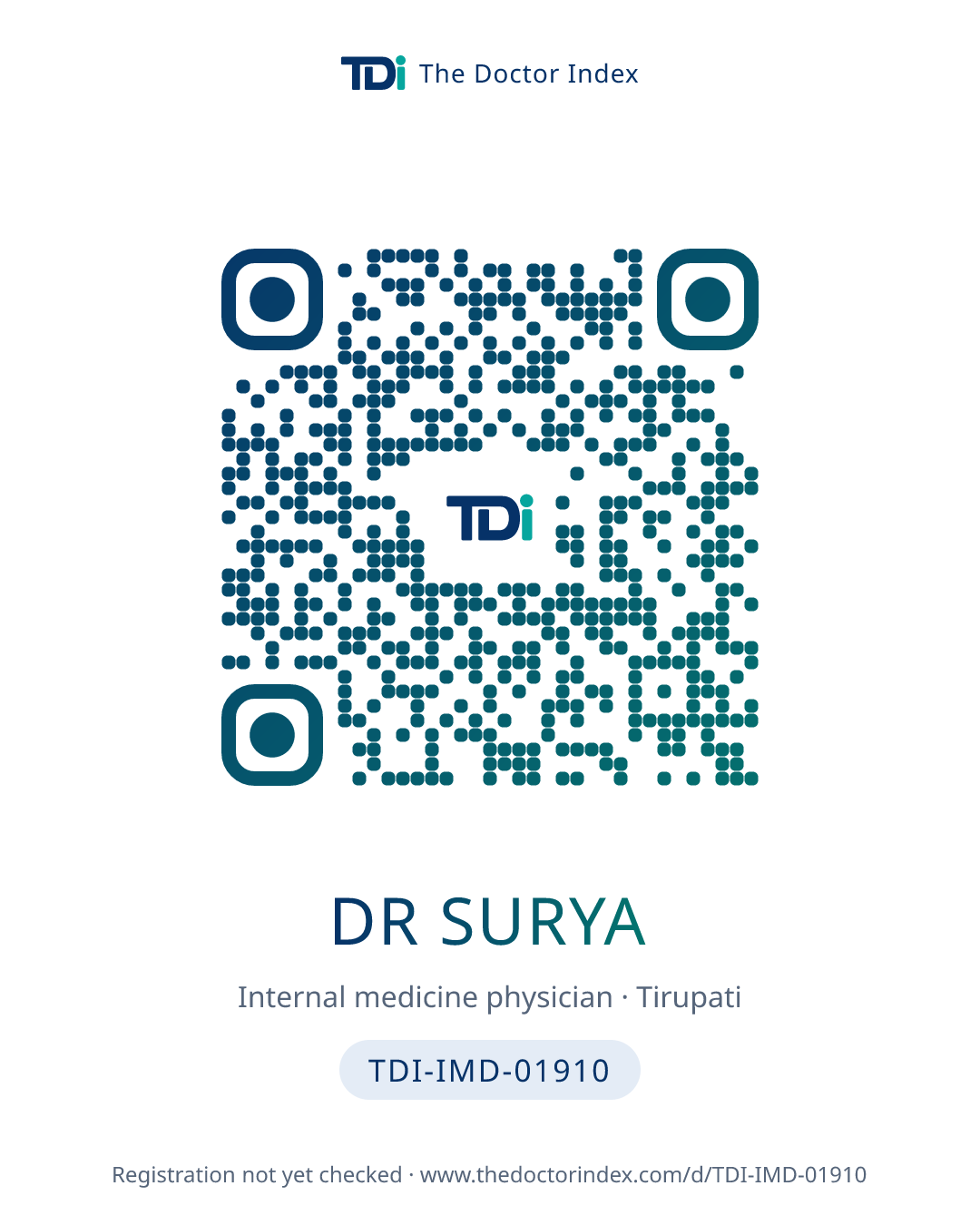 QR card for Dr Surya, TDI-IMD-01910
