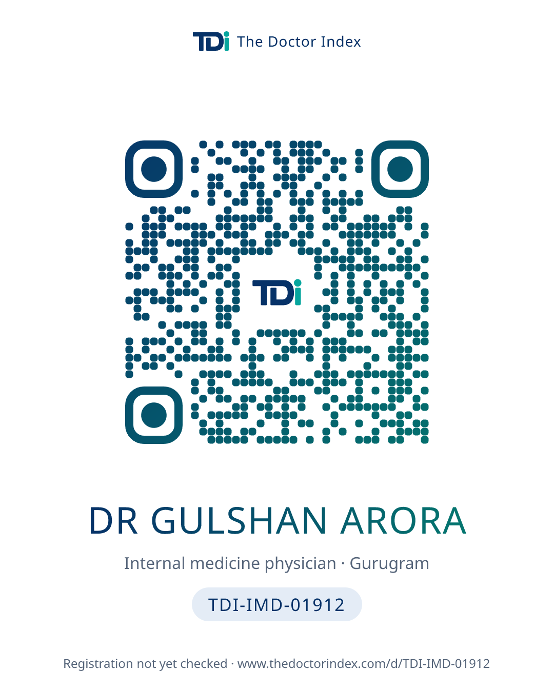 QR card for Dr Gulshan Arora, TDI-IMD-01912