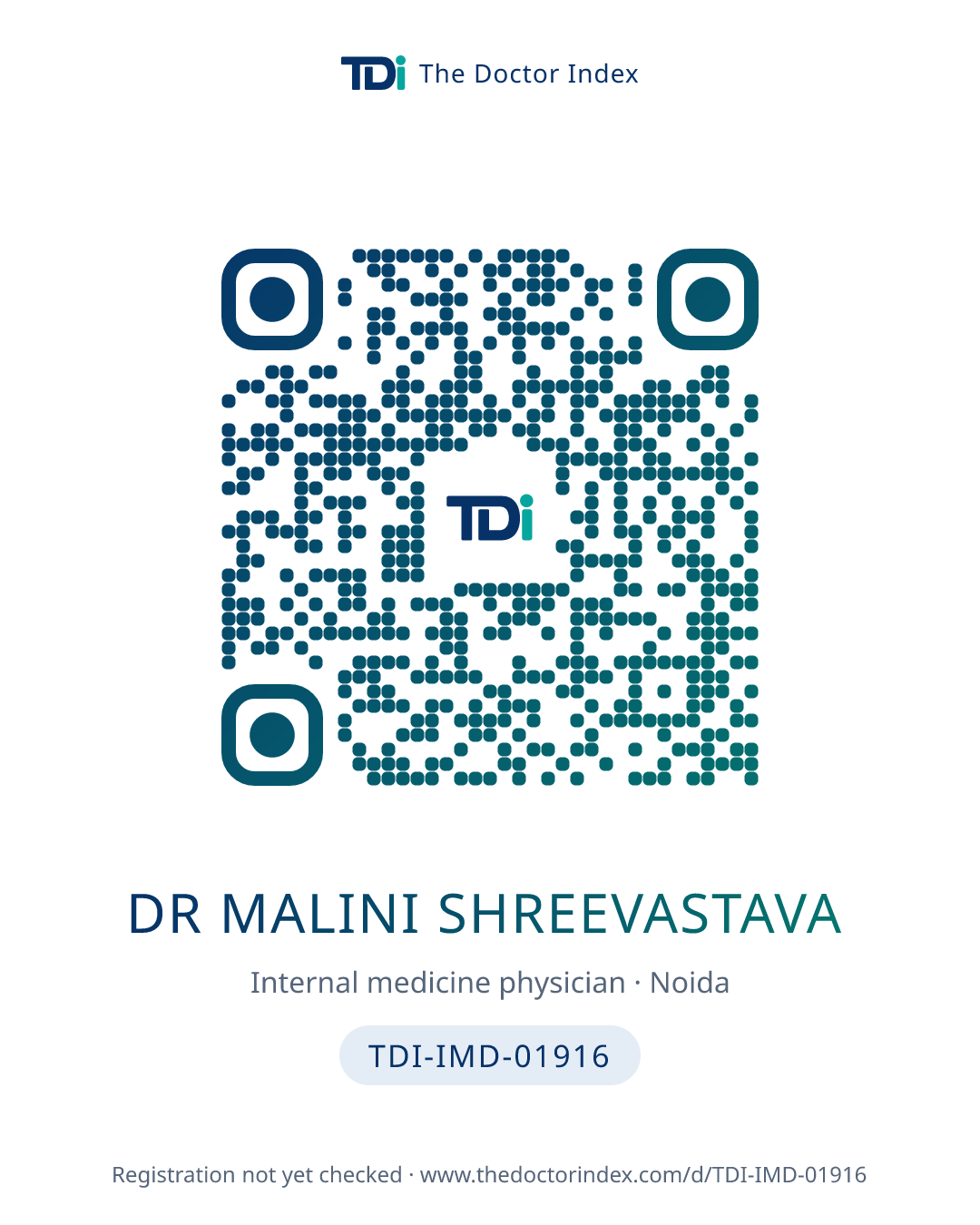 QR card for Dr Malini Shreevastava, TDI-IMD-01916